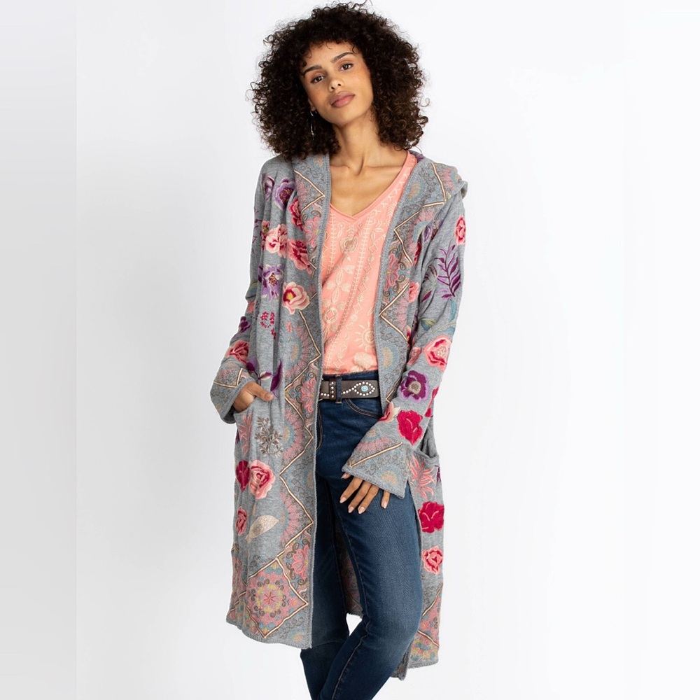 Johnny Was Vittoria Embroidered Hooded Cardigan Duster XS